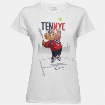 Pre Owned Polo Ralph Lauren White Cotton Polo Bear US Open Print T-Shirt M