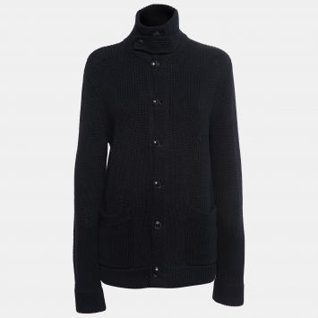 Pre Owned Polo Ralph Lauren Black Linen & Cotton Turtleneck Cardigan M
