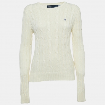 Pre Owned Polo Ralph Lauren Off-White Twist Knit Pima Cotton Sweater M