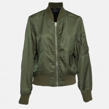 Pre Owned Polo Ralph Lauren Green Satin Bomber Jacket L