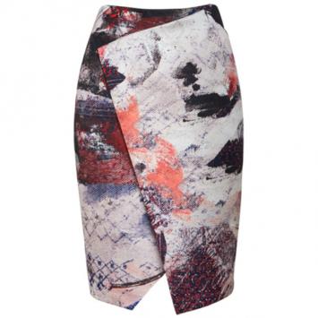 Pre Owned Prabal Gurung Asymmetric Printed Satin Skirt S