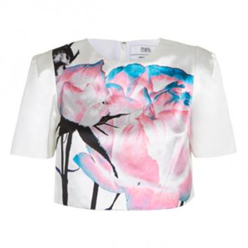 Pre Owned Prabal Gurung White Printed Cotton-Silk Cropped Top M