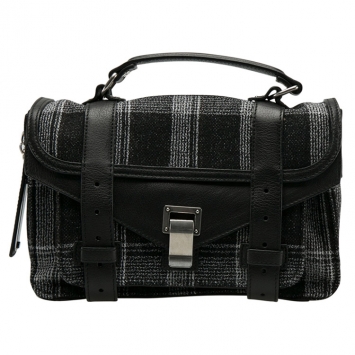 Pre Owned Proenza Schouler Black/White Monochrome Plaid and Leather Tiny PS1 Crossbody Bag
