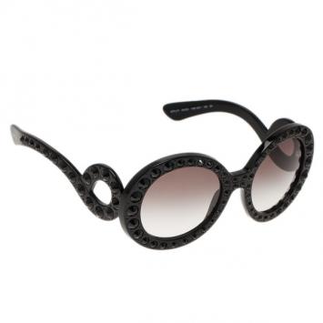 Pre Owned Prada Black Studded Oversized Round Baroque Sunglasses