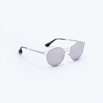 Pre Owned Prada Silver Mirrored Round Sunglasses