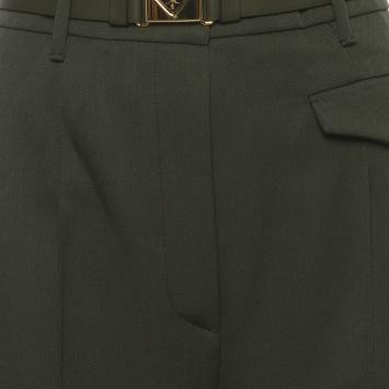 Pre Owned Prada Green Gabardine Belted High Waisted Trousers XS
