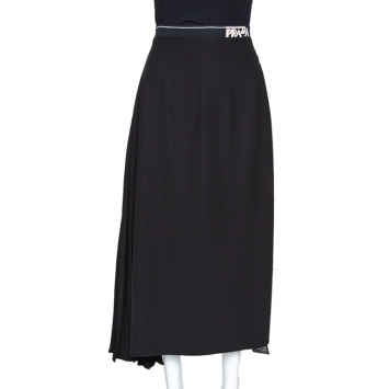 Pre Owned Prada Black Crepe Pleated Asymmetric Midi Skirt L