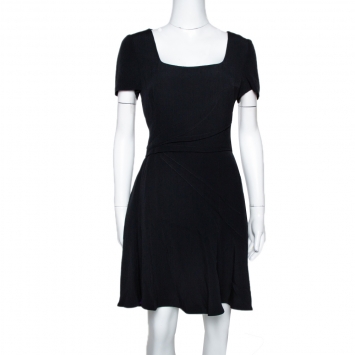 Pre Owned Prada Black Cady Crepe Short Sleeve Flared Dress M