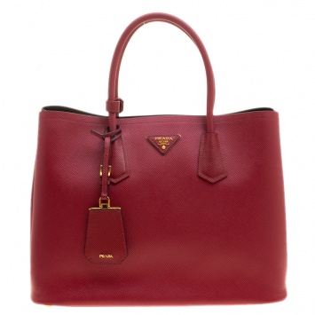 Pre Owned Prada Red Saffiano Cuir Leather Convertible Tote