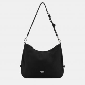 مملوكة مسبقًا Prada Fold Large Black Calfskin Leather Shoulder Bag