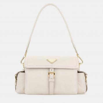 Pre Owned Prada Explore Medium Chalk White Nappa Leather Shoulder Bag