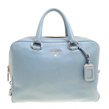 Pre Owned Prada Dusty Blue Vitello Diano Leather Bowler Bag