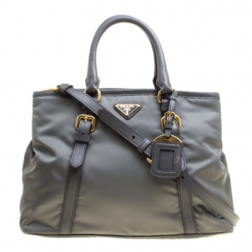 Pre Owned Prada Grey Tessuto Saffiano Top Handle Bag