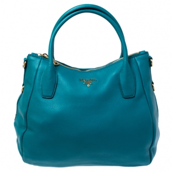 Pre Owned Prada Teal Leather Vitello Daino Sacca 2 Manici Hobo