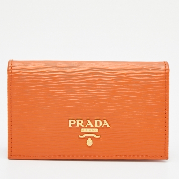 Pre Owned Prada Orange Leather Flap Card Holder