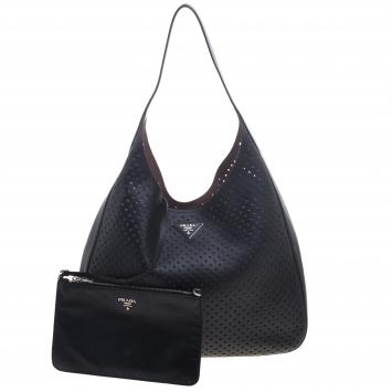 Pre Owned Prada Black City Fori Leather Hobo 