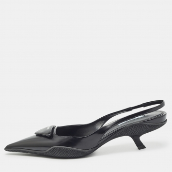 Pre Owned Prada Black Patent Leather Slingback Pumps Size 38.5