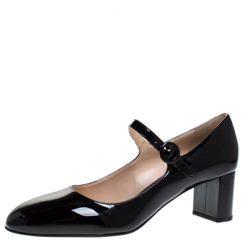 Pre Owned Prada Black Patent Leather Mary Jane Pumps Size 39.5
