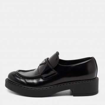 Pre Owned Prada Black Leather Platform Loafers Size 38