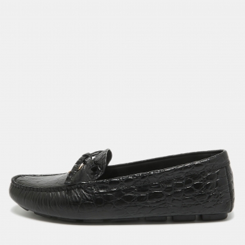 Pre Owned Prada Black Alligator Slip On Loafers Size 38