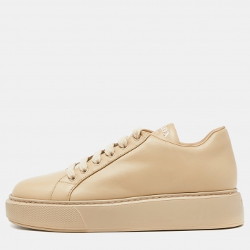 Pre Owned Prada Beige Leather Low Top Sneakers Size 39