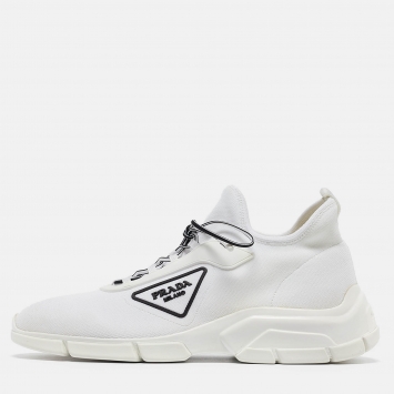 Pre Owned Prada White Knit Fabric Low Top Sneakers Size 39.5
