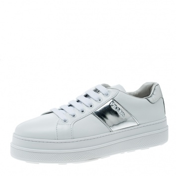 Pre Owned Prada Sport White Leather Platform Sneakers Size 37