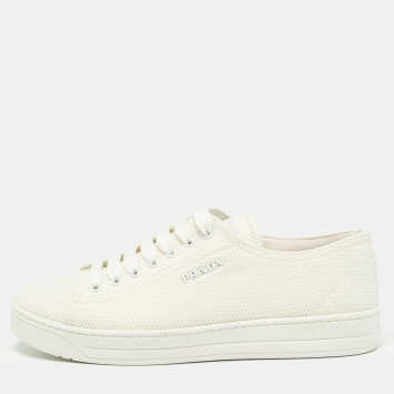 Pre Owned Prada Sport Off White Canvas Low Top Sneakers Size 36.5