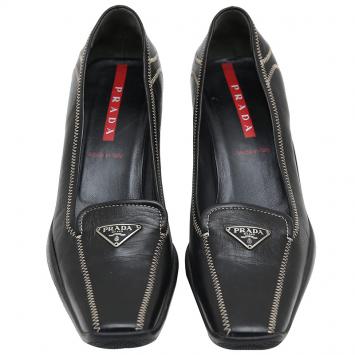 مملوكة مسبقًا Prada Sport Black Leather Block Heel Pumps Size 38.5
