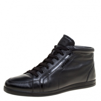 Pre Owned Prada Sport Black Leather Lace Up Sneakers Size 38.5