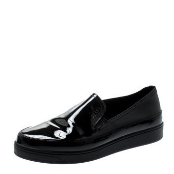 Pre Owned Prada Sport Black Patent Leather Platform Loafers Size 36.5
