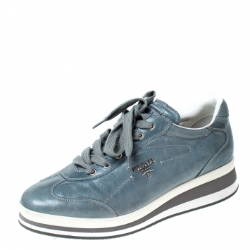 مملوكة مسبقًا Prada Sport Grey Leather Lace Up Sneakers Size 40