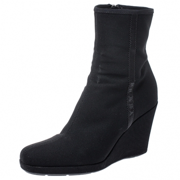 Pre Owned Prada Sport Black Nylon Wedge Ankle Boots Size 36.5
