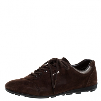 Pre Owned Prada Sport Brown Suede Leather Lace Up Sneakers Size 39.5