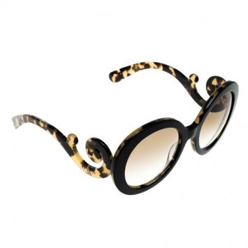 Pre Owned Prada Black on Havana SPR27NS Baroque Round Sunglasses