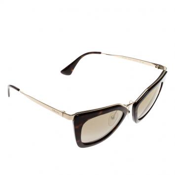 Pre Owned Prada Dark Brown Havana/Gold SPR 53S Butterfly Sunglasses