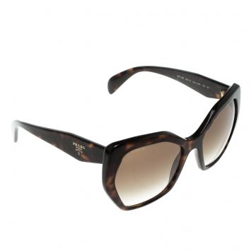 Pre Owned Prada Brown Gradient Tortoise Frame SPR 16R Hexagonal Sunglasses