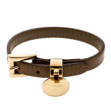 Pre Owned Prada Buckle Closure Saffiano Leather Bracelet