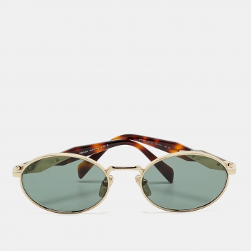 Pre Owned Prada Black/Gold Tone SPR 65Z Oval Sunglasses