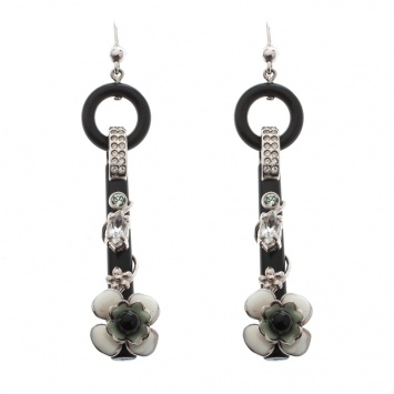 Pre Owned Prada Flower Power Black Plexiglas Crystal Floral Bedecked Long Link Earrings