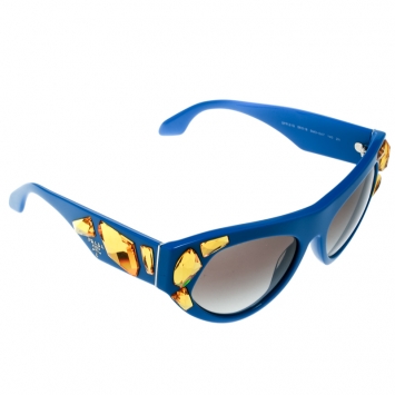 Pre Owned Prada Blue/Grey Gradient SPR 21Q Yellow Crystal Embellished Cat Eye Sunglasses