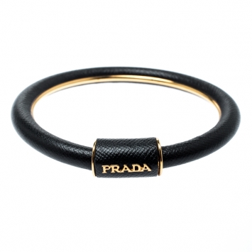 Pre Owned Prada Black Saffiano Leather Cuff Bracelet