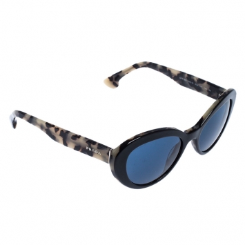 Pre Owned Prada Black and Ivory Havana SPR 15Q Cat Eye Sunglasses