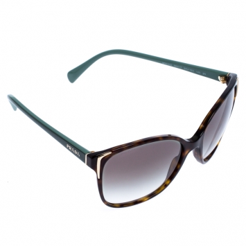 مملوكة مسبقًا Prada Brown Tortoise/Green SPR 01O Square Sunglasses