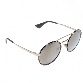 Pre Owned Prada Havana/ Pale Gold Mirrored SPR51S Round Sunglasses