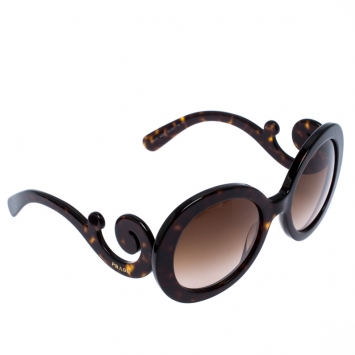 Pre Owned Prada Havana Brown/ Brown Gradient SPR 27 N Round Baroque Sunglasses