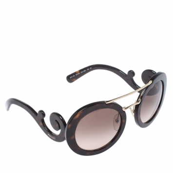 Pre Owned Prada Brown Havana/ Brown Gradient SPR 13S Baroque Round Sunglasses