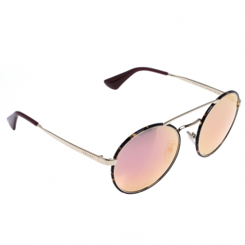 Pre Owned Prada Dark Havana Brown/ Pink Mirrored SPR 51S Round Sunglasses
