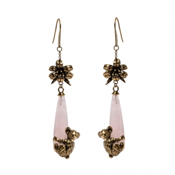 Pre Owned Prada Rose Quartz Gold Tone Koala Talisman Drop Earrings