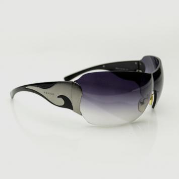 Pre Owned Prada Gunmetal Grey Shield Unisex Sunglasses